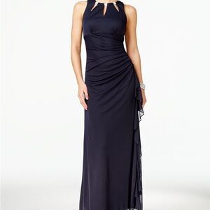 Betsy & Adam Blue Halter Maxi Gown